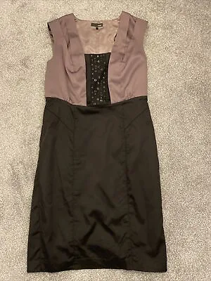 Gorgeous Next Dress Black & Plum Satin Diamanté & Beaded Front  Size 16 • £7.99