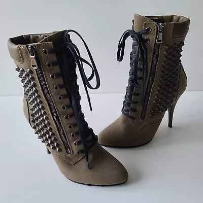 $159 • Buy Giuseppe Zanotti For Balmain Military Green Canvas Studded Ankle Boots 38.5