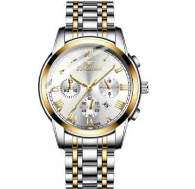 Fancy Stylish Quartz Watch For Men.  GOLDEN  Band & WHITE Face.  FNGEEN BRAND. • $24