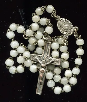 French Rosary Vintage Our Lady Of Lourdes With White Glass Pearl • £24.12