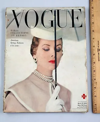 Vintage Vogue Magazine March 15 1950 Paris Fashion Collections 2nd Report • $59.99