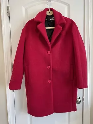 Love Moschino Red Wool Blend Coat “Love” Embroidered Sleeve Women’s Size 4 • $42