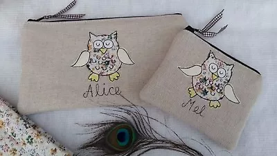 £14.49 • Buy Personalised Brown Owl Coin Purse Or Pencil Case Linen Word & Design Choice Gift
