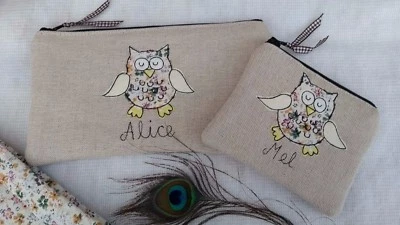 £14.49 • Buy Personalised Brown Owl Coin Purse Or Pencil Case Linen Word & Design Choice Gift