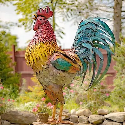 Metal Rooster Garden Statues & Sculptures Courtyard Decor Chicken Yard (Not 3D) • $18.99