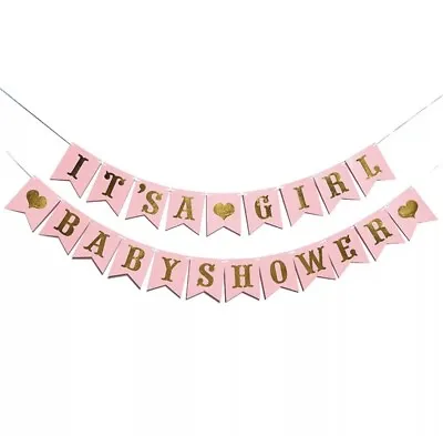 Pink Baby Shower Banner Bunting Its A Girl Banner Gender Reveal Party Decoration • £2.94