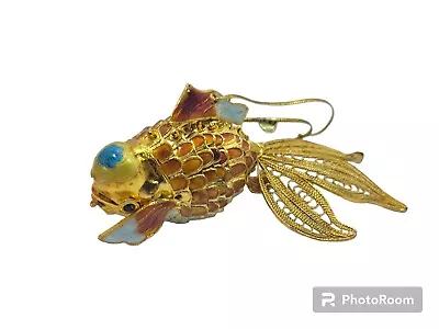 Vintage Cloisonné Fish Tail Ornament Articulated Enamel Blue Gold Filigree  • $19.99