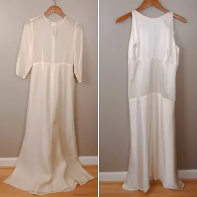 Morgan Le Fay Dress Lot Silk Slip Dress & Sheer Formal Ivory Medium • $500