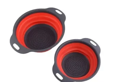 2pcs Collapsible Colander Folding Strainer Silicone Space-Save Sieve Cooking Red • £8.99