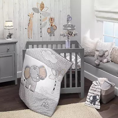 Lambs & Ivy Jungle Safari Elephant 3-Piece Mini Crib 3 Piece Set Gray  • $104.59