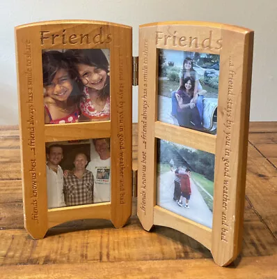 Malden “Friends” Double Panel Standing Oak Photo Frame Holds 4  3.5 X3.5  Photos • $15