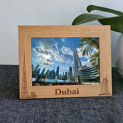 Dubai Skyline Personalised Wooden Photo Frame UAE Holiday Memories Keepsake Gift • £9.99