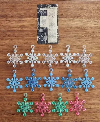 14 Vintage Hard Plastic Jewel Snowflake Christmas Ornaments W/ Hangers MCM • $27.97