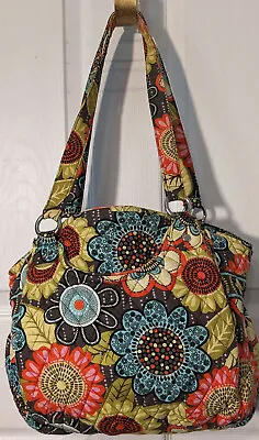 2014 Vera Bradley Flower Shower Kiwi Green Gray Cotton Print Shoulder Bag Purse • $16.99