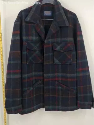Pendleton Mens Navy Plaid Wool Long Sleeve Button Front Jacket Size Large • $19.50