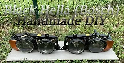 ⭐ BMW E34 E32 Black Hella Bosch Headlights Highbeam Full Set Handmade ⭐ • $359