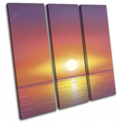 Vector Sunset Sea Ocean Landscapes TREBLE CANVAS WALL ART Picture Print • $109.99