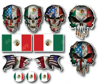 12 Mexican Skull Mexico American Flag 3M Sticker Decal Latino USA Country Pride • $4.21