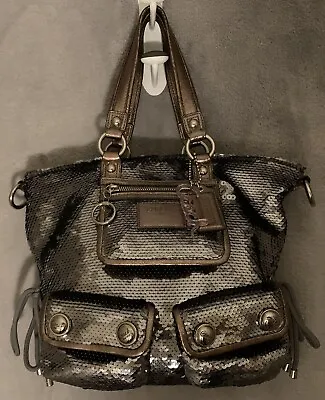 Coach Poppy Spotlight Limited Edition Graphite Sequin Bag Medium EUC • $155