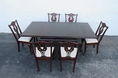 Maddox Carved Mahogany Ball And Claw Feet Drop Leaf Dining Table Six Chairs 3922 • $1895