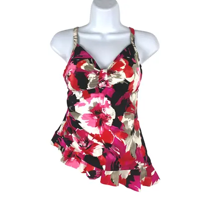 Magicsuit Tankini Swim Top Asymmetrical Floral Ruffle Women's Size 10 • $20.97