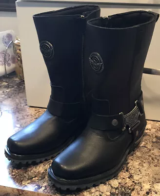 Milwaukee Leather Womens Motorcycle Boots Classic Harness Square Toe 11” Size 7 • $45