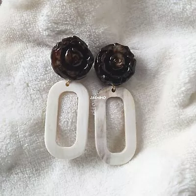 Flower Natural Horn Earrings Charming Unique Nice Gift • $30.91