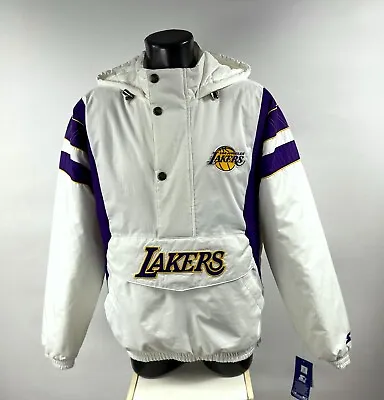 LOS ANGELES LAKERS Starter Hooded Half Zip Pullover Jacket S M L XL 2X WHITE • $149.99