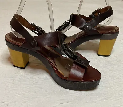 Marni T Strap Brown Leather Platform Sling Back Sandals Sz EU 40 US 10 • $99.89