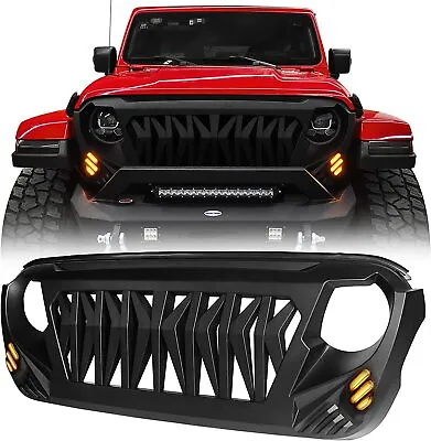 Front Grille W/ Amber Turn Signal Lights Fit 18-24 Jeep Wrangler JL Gladiator JT • $109.96