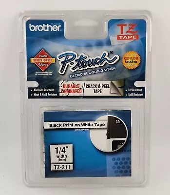 GENUINE Brother P-Touch TZ-211 1/4  6mm Black On White Tape Label Cartridge New • $10.77