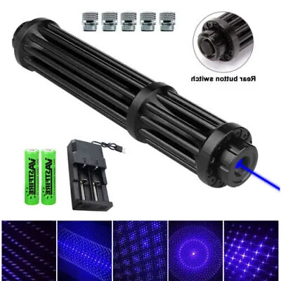 10000M Adjustable 450nm Blue Laser Pointer Portable Visible LED Torch+Battery • $72.59