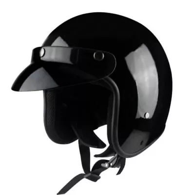 Open Face Motorcycle Helmet W/Sun Visor Scooter Chopper Glossy Black M/L/XL/XXL • $59.99