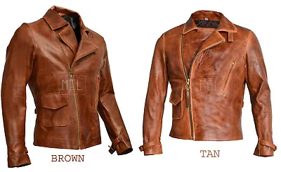 Captain America The First Avengers Distressed Brown Biker Real Leather Jacket • $107.99