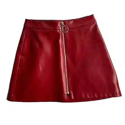 Zara Cherry Red Zip Front Vinyl Mini Skirt • $22