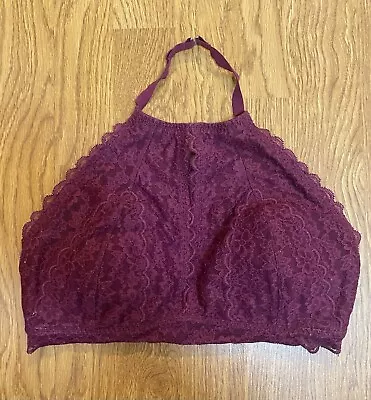 Gilly Hicks Bralette Bra Halter V Neck Plunge Long Line Padded Dark Wine Large • $8.50