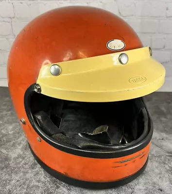 Vintage 1970s Bell Star 120 Orange / Red Motorcycle Helmet W/visor • $122.89