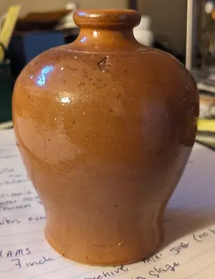 4 OZ Ounce Brown Salt Glaze Beehive Antique Pottery Ink Mercury No Handle • $99