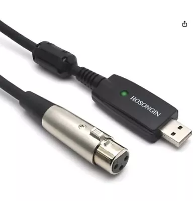 HOSONGIN USB Microphone Cable 10Ft USB Male To XLR Female Mic Link Converter  • $12