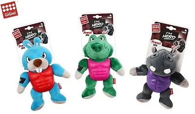 Gigwi I'm Hero Tpr Armor Plush Dog Puppy Play Toy Squeaky Alligator Rabbit Hippo • £12.99