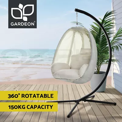 Gardeon Outdoor Egg Swing Chair Patio Furniture Pod Stand Canopy Foldable Cream • $215.95
