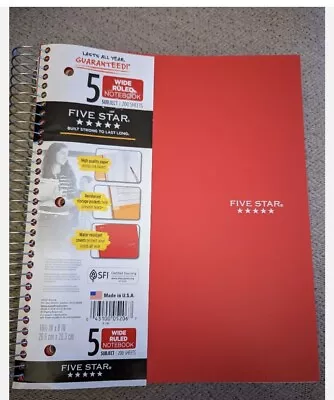 3 Pack* Mead Five Star 5 Subject Wide Ruled Red Spiral Notebooks *FREE SHIPPING* • $29.99