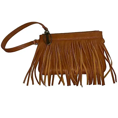 £29.79 • Buy Carlos Santana Tan Fringe Boho Hippie Zipper Bag Wristlet Bag