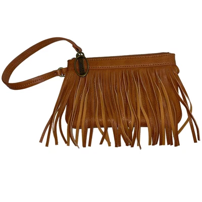 £29.79 • Buy Carlos Santana Tan Fringe Boho Hippie Zipper Bag Wristlet Bag