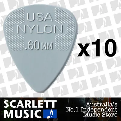 10 X Jim Dunlop Nylon Standard Greys .60mm Guitar Picks Plectrums 0.60 Grey • $12.95