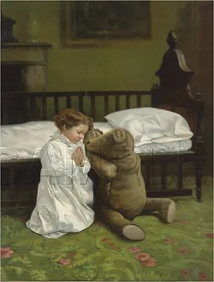  Antique Teddy Bear Print Bedtime Prayer Child Crib Vintage Canvas Art  • $25.75
