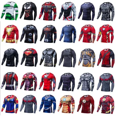 Men's T-shirts Base Layer Compression Tops Sports Superhero Tights Long Sleeve • $13.77