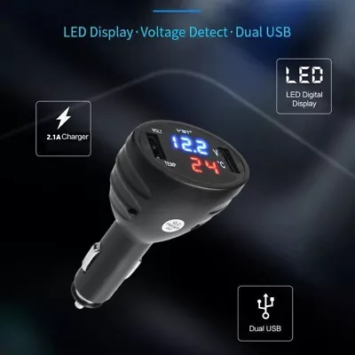 12V / 24V Car Dual Port Charger USB Port Van Digital Thermometer Voltmeter UK • £9.99