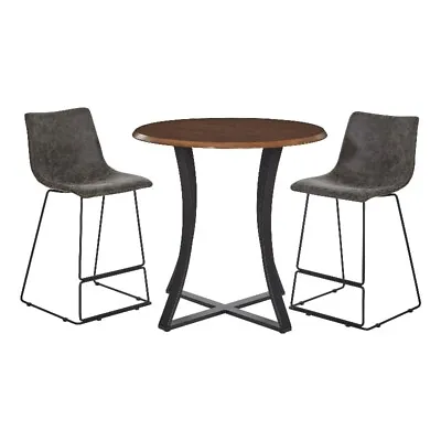 Metro 36' Oak Veneer Top Dinning Table With 2 Charcoal Faux Leather Stools • $334.99