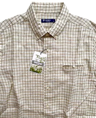 Daniel Cremieux Collection Shirt 100% Linen Beige Check Short Sleeve Button • $22.99